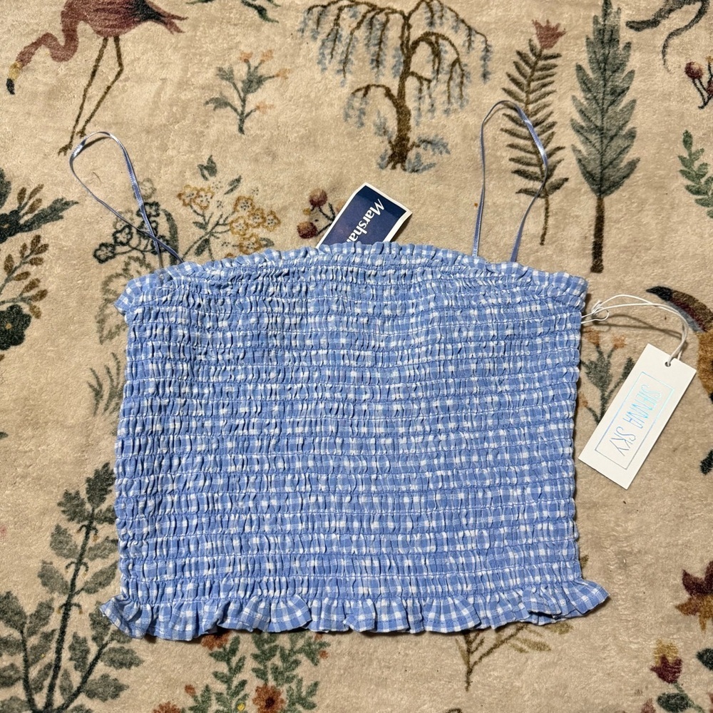 Sienna Sky Blue and White Smocked Top s NWT